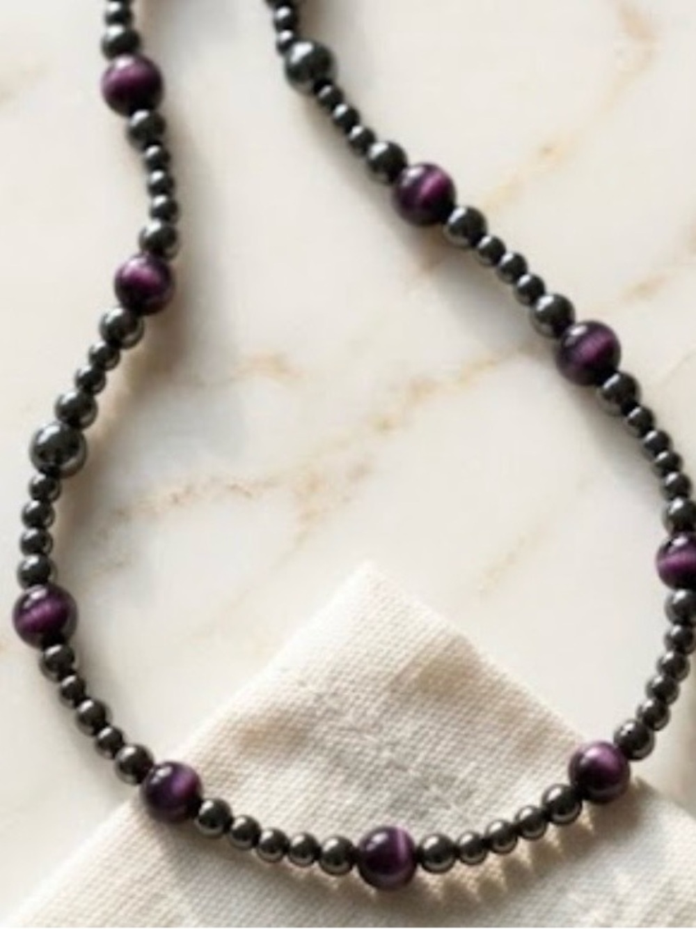 Hematite & Royal Purple Cat’s Eye Magnetic Necklace Quiet Luxury